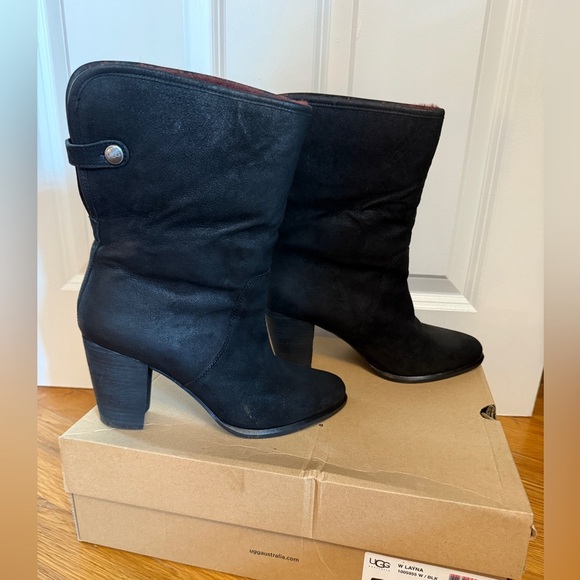 UGG Layna Women's Shearling Foldable Cuff Black Nubuck Boot 2-Wear Styles! 9 - Picture 7 of 13